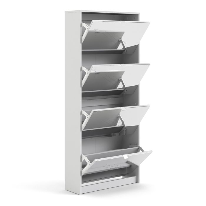 Shoes Shoe cabinet w. 4 mirror tilting doors and 2 layers in White - UK