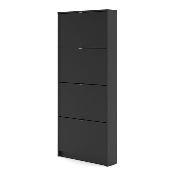 Shoes Shoe cabinet w. 4 tilting doors and 1 layer in Matt Black - UK