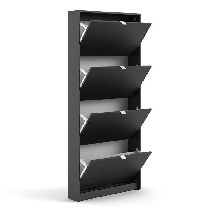 Shoes Shoe cabinet w. 4 tilting doors and 1 layer in Matt Black - UK