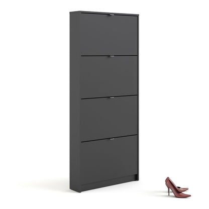Shoes Shoe cabinet w. 4 tilting doors and 1 layer in Matt Black - UK