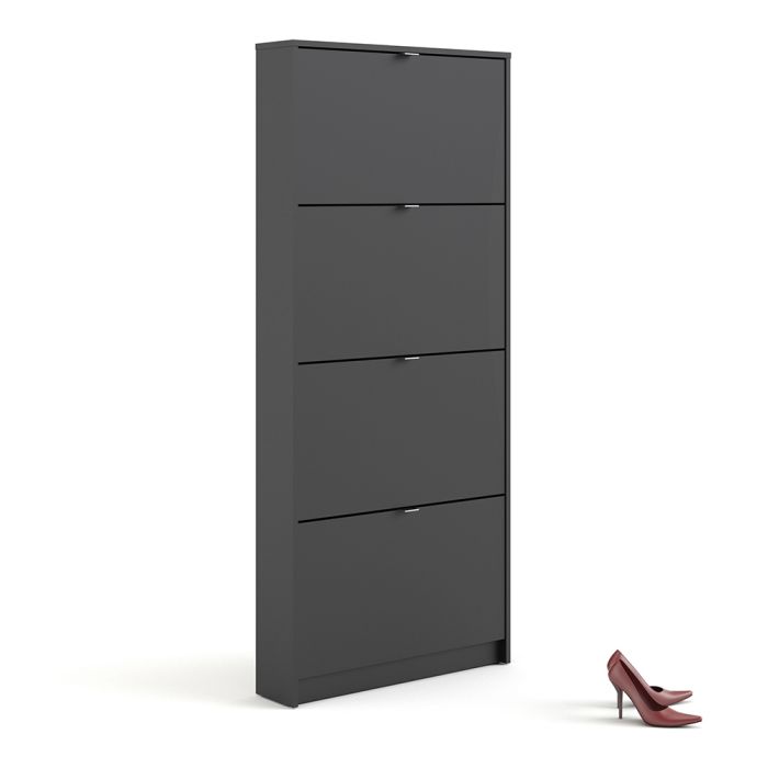 Shoes Shoe cabinet w. 4 tilting doors and 1 layer in Matt Black - UK