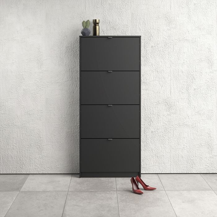 Shoes Shoe cabinet w. 4 tilting doors and 1 layer in Matt Black - UK