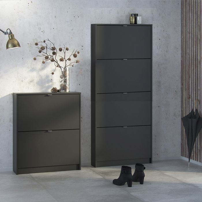 Shoes Shoe cabinet w. 4 tilting doors and 1 layer in Matt Black - UK