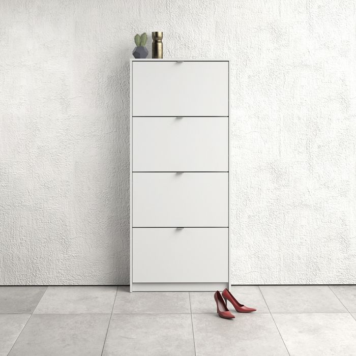 Shoes Shoe cabinet w. 4 tilting doors and 1 layer in White - UK