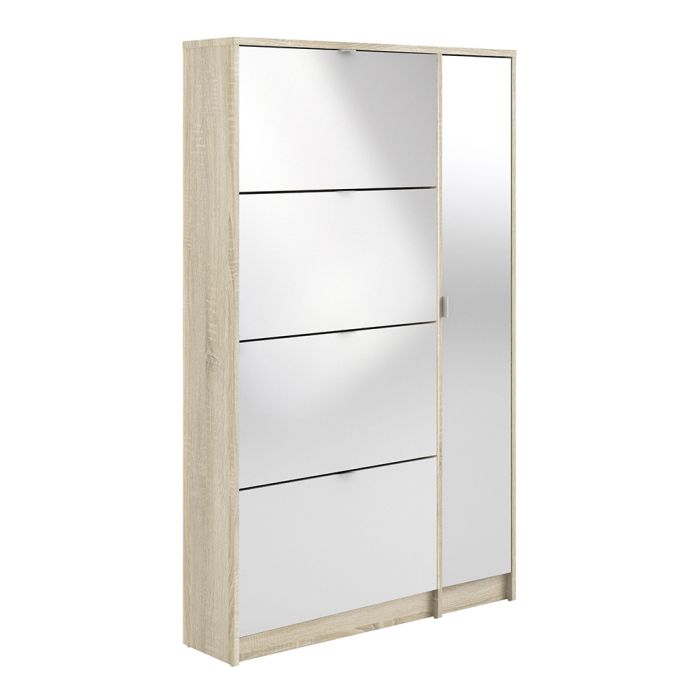 Shoes Shoe cabinet w. 4 tilting doors and 2 layers + 1 mirror door Oak structure - UK