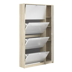 Shoes Shoe cabinet w. 4 tilting doors and 2 layers + 1 mirror door Oak structure - UK