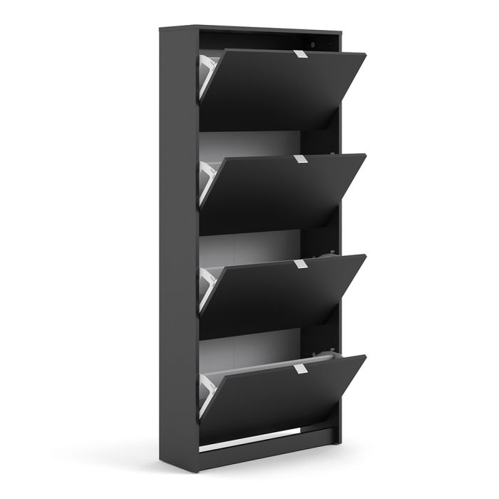 Shoes Shoe cabinet w. 4 tilting doors and 2 layers in Matt Black - UK