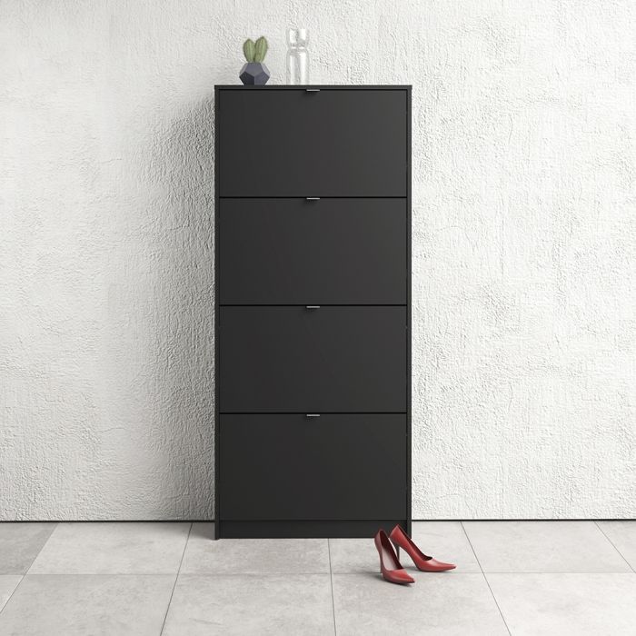 Shoes Shoe cabinet w. 4 tilting doors and 2 layers in Matt Black - UK