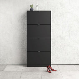 Shoes Shoe cabinet - 4 tilting doors and 2 layers in Matt Black - UK