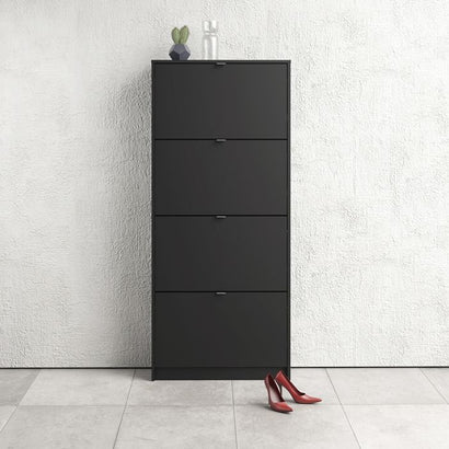 Shoes Shoe cabinet - 4 tilting doors and 2 layers in Matt Black - UK