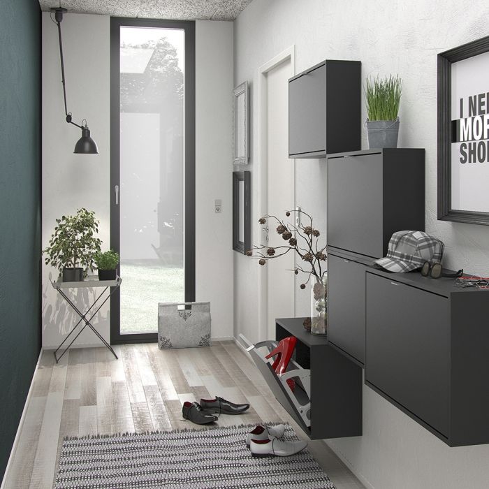 Shoes Shoe cabinet w. 4 tilting doors and 2 layers in Matt Black - UK