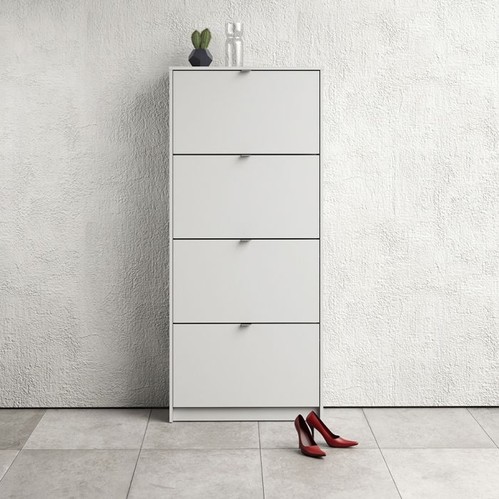 Shoes Shoe cabinet w. 4 tilting doors and 2 layers in White - UK