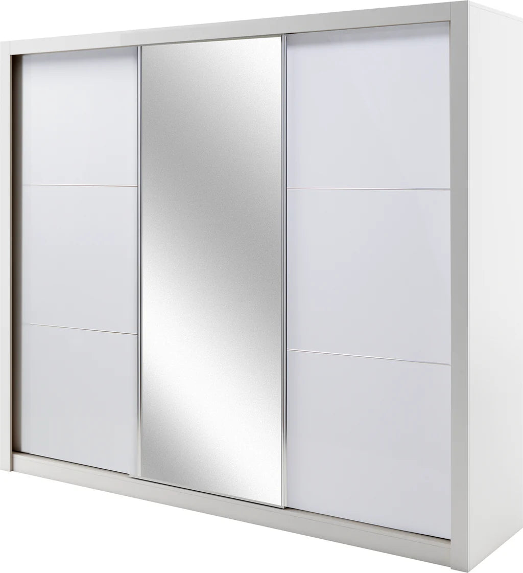 Siena 12 Mrrored High Gloss Wardrobe With 3 Sliding Doors In White With LED