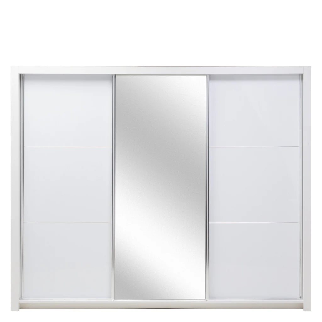 Siena 12 Mrrored High Gloss Wardrobe With 3 Sliding Doors In White With LED