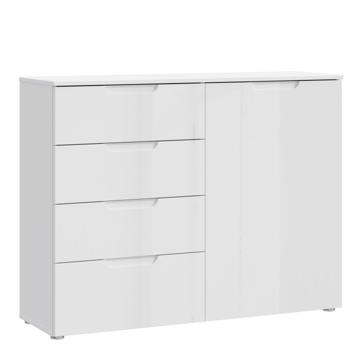 Sienna 4 Chest of Drawers 1 Door in White High Gloss - UK