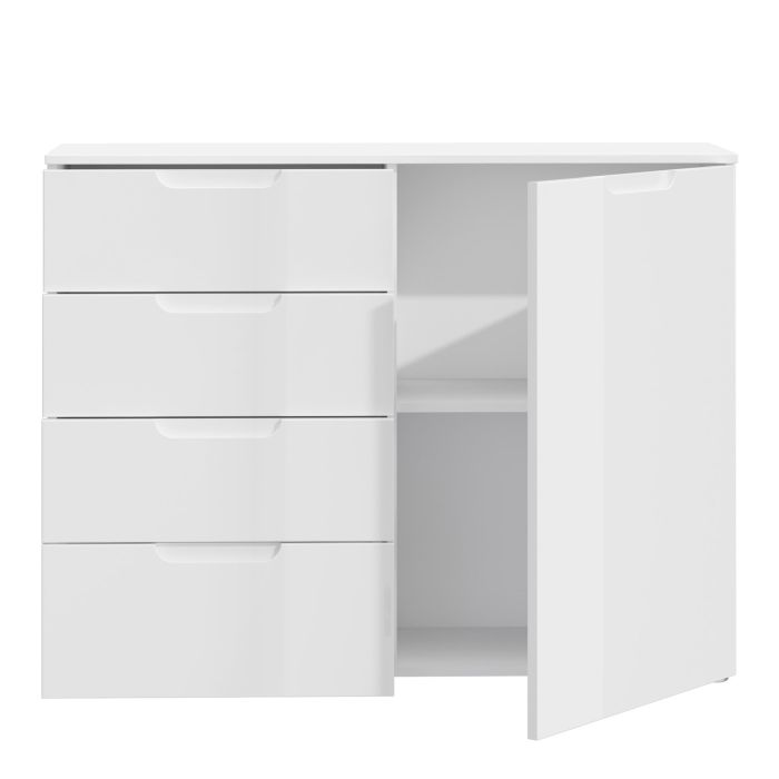 Sienna 4 Chest of Drawers 1 Door in White High Gloss - UK