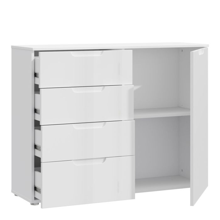 Sienna 4 Chest of Drawers 1 Door in White High Gloss - UK