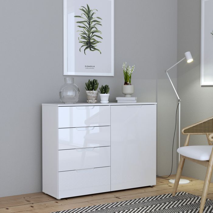 Sienna 4 Chest of Drawers 1 Door in White High Gloss - UK