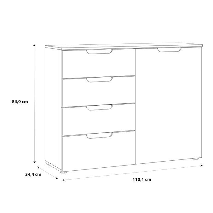 Sienna 4 Chest of Drawers 1 Door in White High Gloss - UK