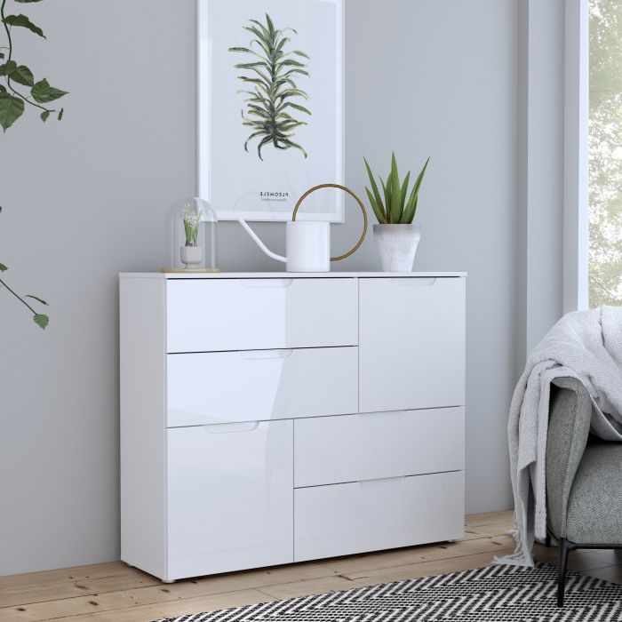 Sienna Abstract Chest of in White High Gloss - UK