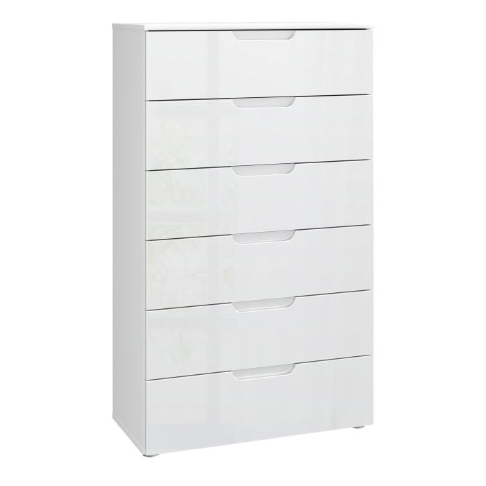 Sienna Chest of 6 Drawers in White High Gloss - UK