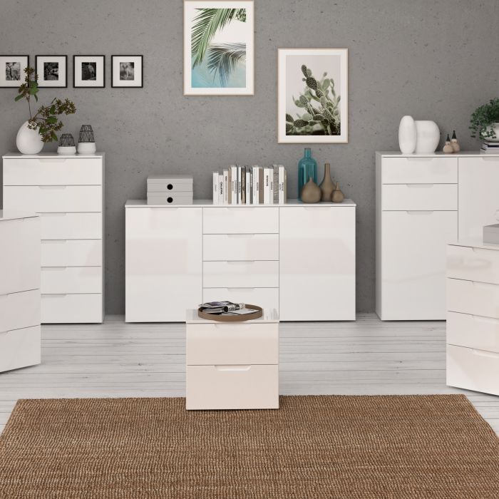 Sienna Wide Chest of 4 Drawers and 2 Doors in White High Gloss - UK