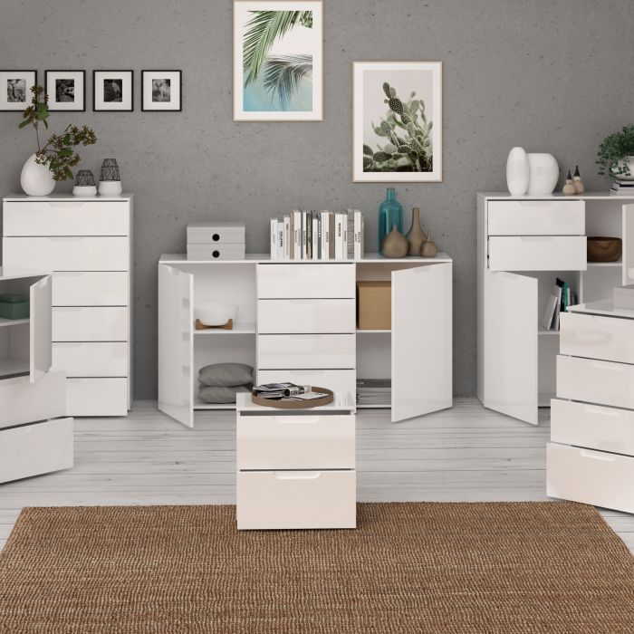 Sienna Wide Chest of 4 Drawers and 2 Doors in White High Gloss - UK