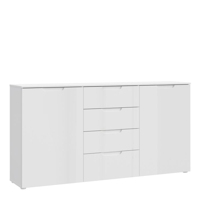 Sienna Wide Chest of 4 Drawers and 2 Doors in White High Gloss - UK