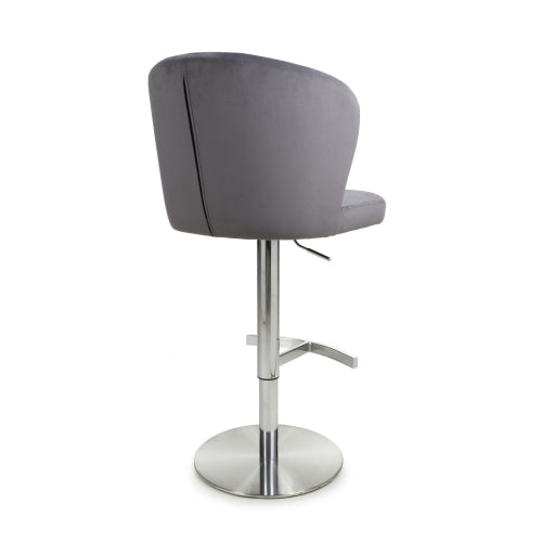 Sigma Brushed Velvet Grey Bar Stools With Chrome Base In Pair