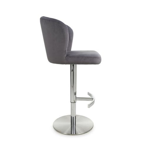 Sigma Brushed Velvet Grey Bar Stools With Chrome Base In Pair
