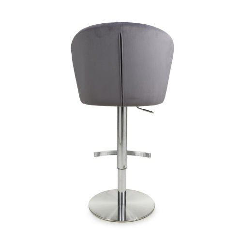 Sigma Brushed Velvet Grey Bar Stools With Chrome Base In Pair