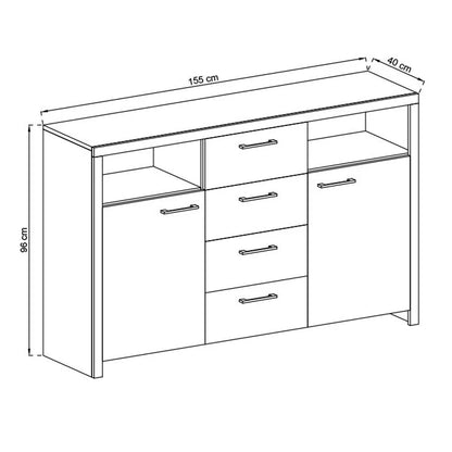 Sky Display Sideboard with 2 Doors 4 Drawers in Oak Riviera with LED