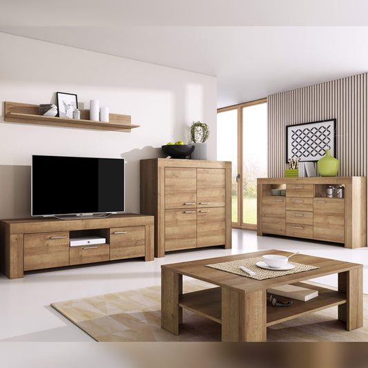 Sky Display Sideboard with 2 Doors 4 Drawers in Oak Riviera with LED