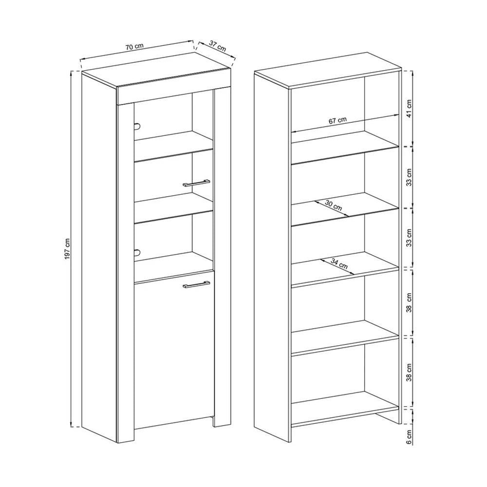 Sky Tall Wooden Display Cabinet with 2 Doors with LED in Oak Riviera