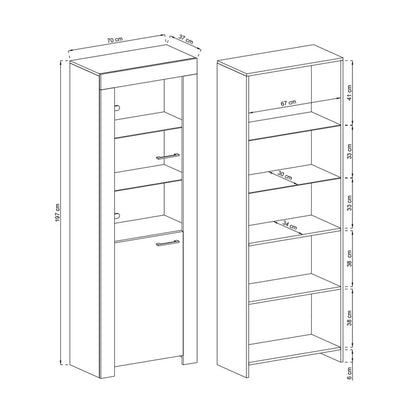 Sky Tall Wooden Display Cabinet with 2 Doors with LED in Oak Riviera