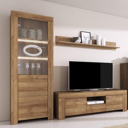 Sky Tall Wooden Display Cabinet with 2 Doors with LED in Oak Riviera