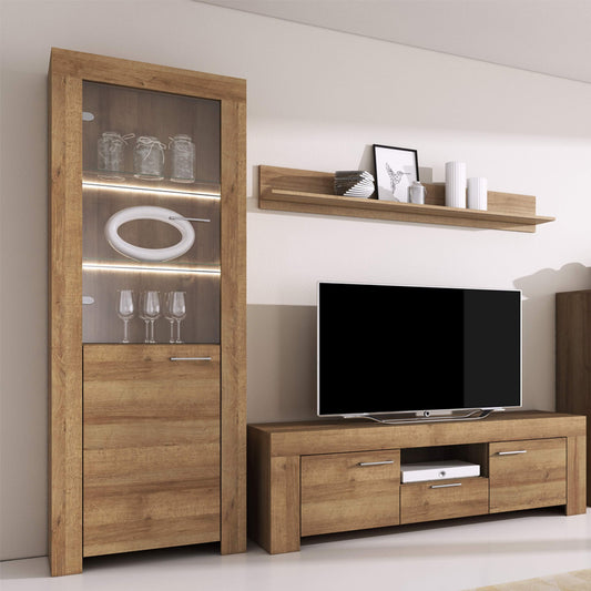 Sky Tall Wooden Display Cabinet with 2 Doors with LED in Oak Riviera