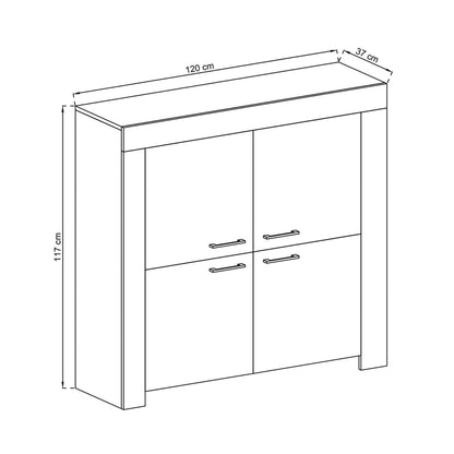 Sky Wooden Sideboard with 4 Doors 1 Shelf in Oak Riviera