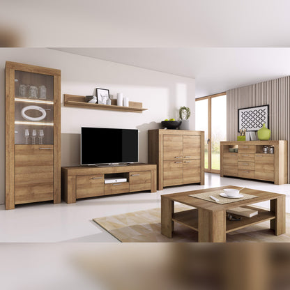 Sky Wooden TV Stand with 2 Doors 1 Drawer in Oak Riviera & Wall Shelf