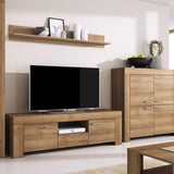 Sky Wooden TV Stand with 2 Doors 1 Drawer in Oak Riviera & Wall Shelf