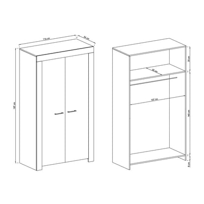 Sky Wooden Wardrobe With 2 Doors In Oak Riviera