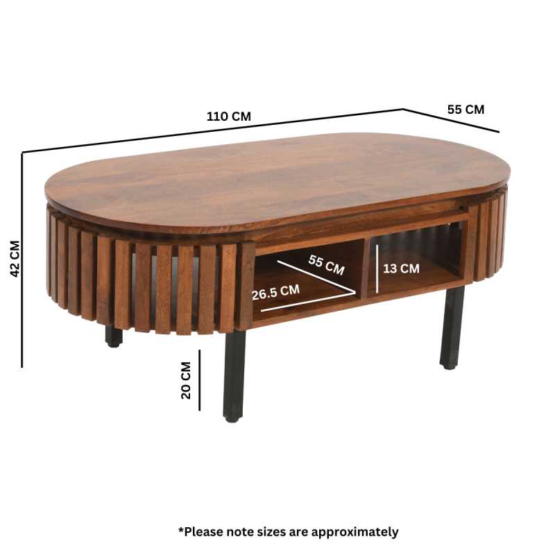 Slatted Mango Wood Rectangular Coffee Table - UK