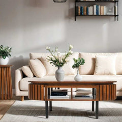 Slatted Mango Wood Rectangular Coffee Table - UK