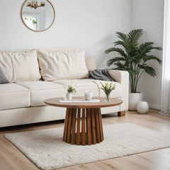 Slatted Mango Wood Round Coffee Table 80Cm - UK