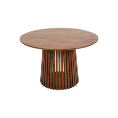 Slatted Mango Wood Round Dining Table 4 To 6 Seater 120cm -UK