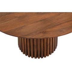 Slatted Mango Wood Round Dining Table 4 To 6 Seater 120cm -UK