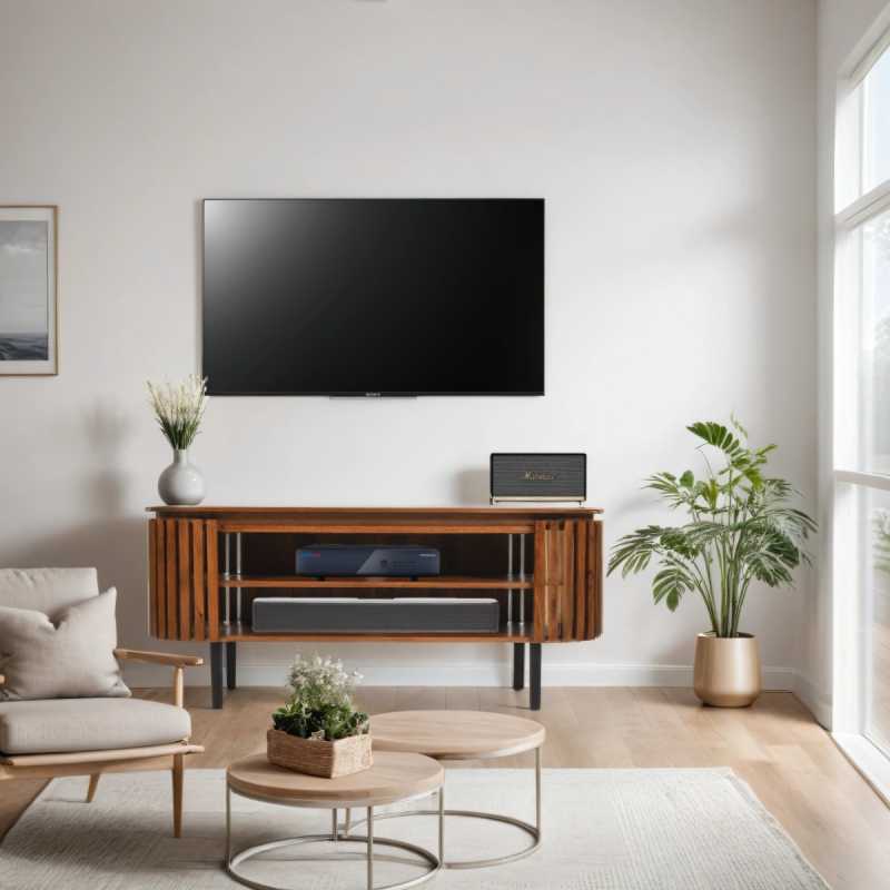 Slatted Mango Wood TV Stand 140cm