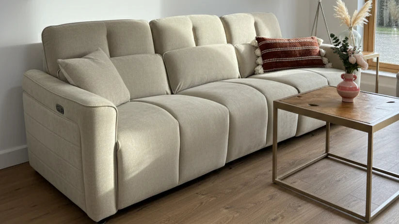Soho Fabric 3 Seater Electric Recliner Sofa In Beige
