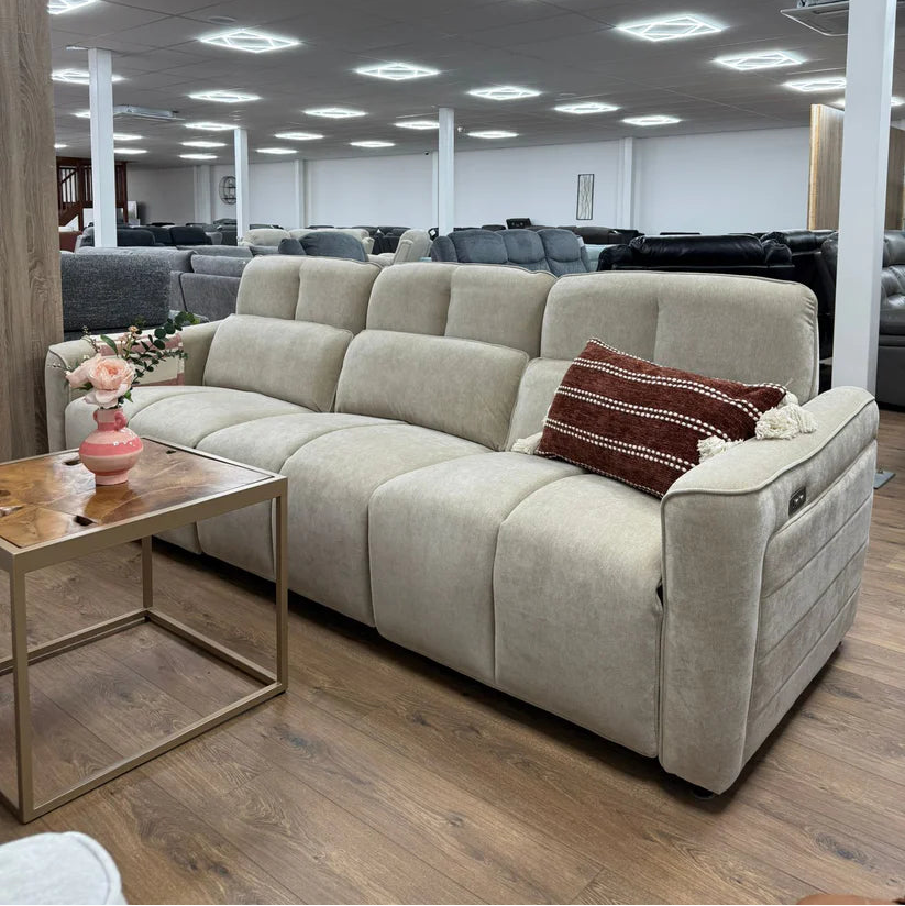 Soho Fabric 3 Seater Electric Recliner Sofa In Beige