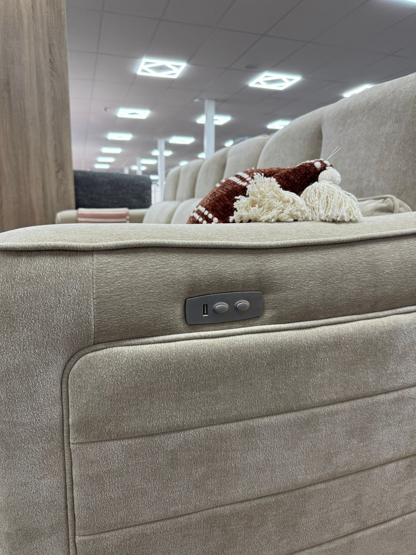 Soho Fabric 3 Seater Electric Recliner Sofa In Beige